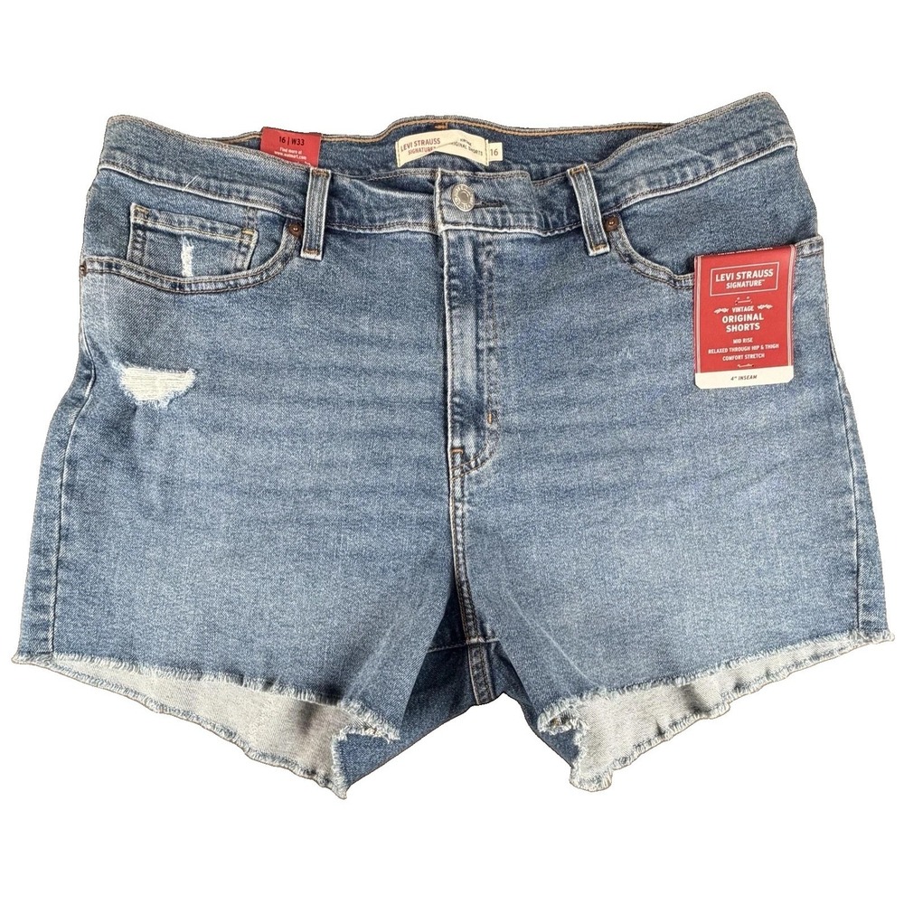 Levi Strauss Signature Shorts Womens 16 Denim Vintage Original Cutoff Stretch